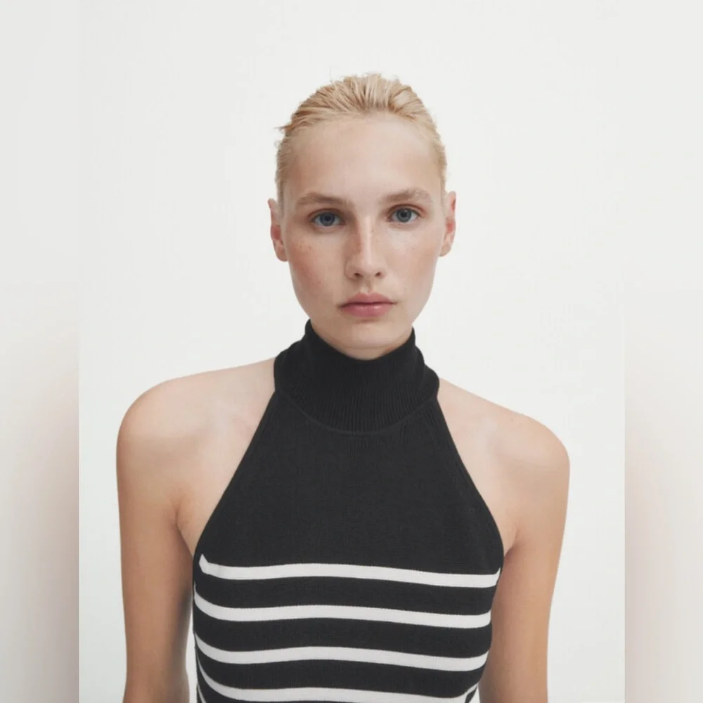 Massimo Dutti Striped Halter Neck Knit Top - Picture 2 of 6
